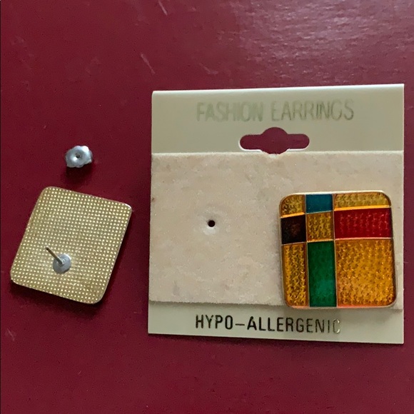Vintage Fashion Earrings multicolour rectangular - Picture 7 of 9